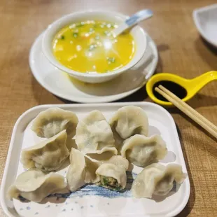 Tofu soup and chicken dumplings