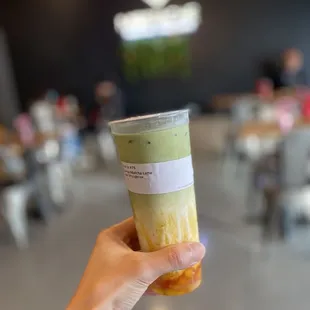 Mango Matcha Latte - light ice and 50% sweetness!