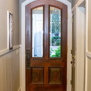 the exit sign above the door