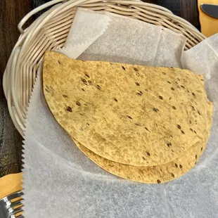 a tortilla in a basket