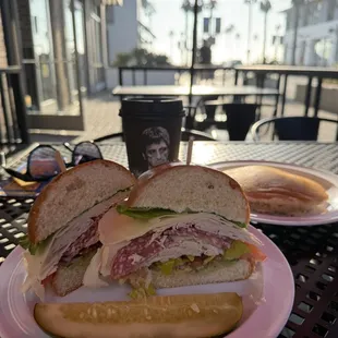 Italian Sandwich; Buttermilk pancakes; Hazelnut latte