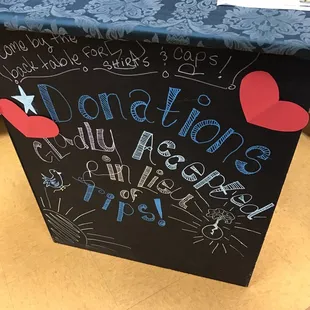a table with a chalkboard sign on it
