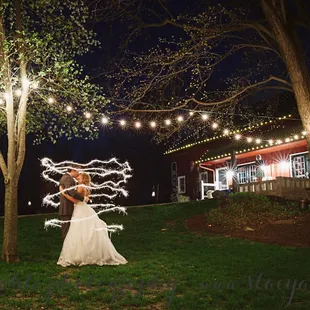 Night sparkler shot outside the barn