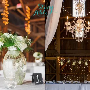 Spring wedding reception details in the barn at Mustard Seed Gardens by Stacy Able Photography www.stacyable.com