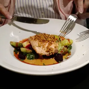 One of us is a carni...she really liked her salmon.