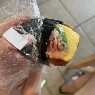 Spam egg bacon on white rice (2/2022)