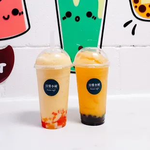 Mango Smoothie with Boba Papaya Smoothie with jelly....so sweet!
