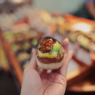Spam musubi with eel egg and avocado  IG - ifoodiejenn