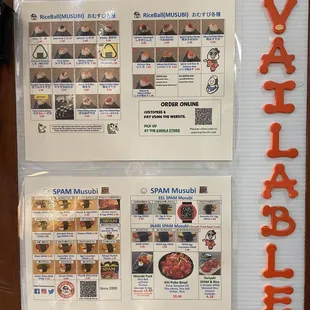 menu and price list