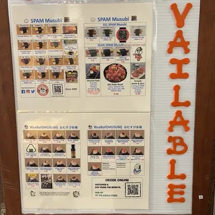 menu, sushi and sashimi