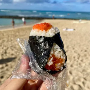 Spicy cod roe and salmon roe rice ball