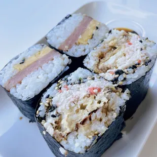 Spam and Crispy Soft Shell Crab - not bad, rice is good