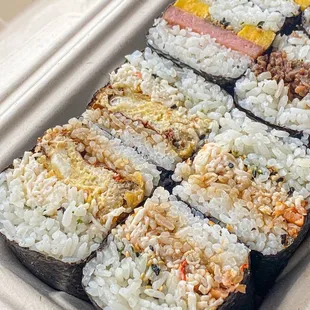 Soft Shell Crab, Spam, Bulgogi, Miso Salmon Musubi