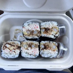 Soft shell crab and crunchy shrimp musubi