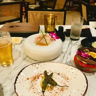 Shishito Peppers and Japanese Sea Bream paired with Bai-Bai Bowl cocktail