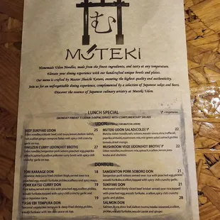 Lunch Special Menu