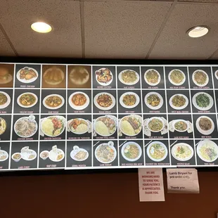 Menu. Bottom items are certain days only. All halal.