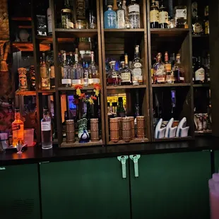 liquor bottles on shelves