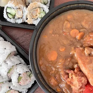 Chicken Karaage Curry, California Roll, Shrimp Tempura Roll