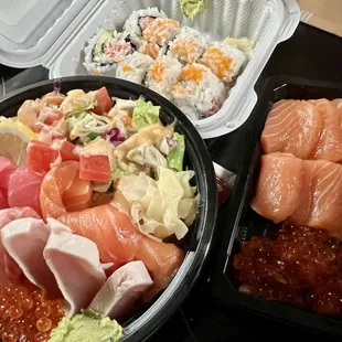 Chirashi bowl with salmon sashimi