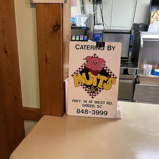 a sign on a counter
