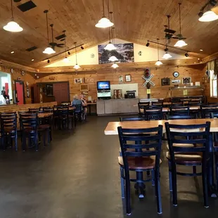 tables and chairs in a restaurant