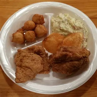 $9.49 Buffet - 4 Stars Overall - 4 Star Coleslaw, Potato Chips, Fried Chicken &amp; Hush-puppies 3 Star Fried Fish