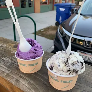 Erl&apos;s Ube Cookie (left), Cookies and Goat Cheese Cream (right)