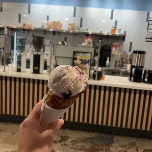 Buttermilk &amp; Blueberries in a waffle cone (kids scoop)