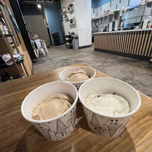 Dark Horse Coffee (left), coffee split with chocolate milk &amp; cookies (top), milk &amp; cookies (right)