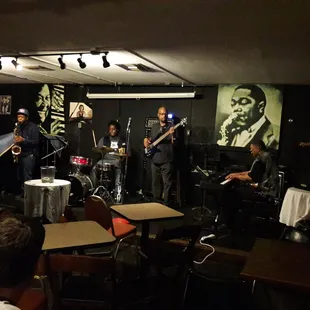 a band performing in a restaurant