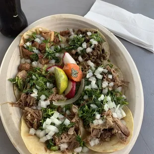 tacos; steak, chicken, carnitas