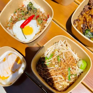 Mango Sticky Rice, shrimp Pad Thai, Shrimp Kra Pao