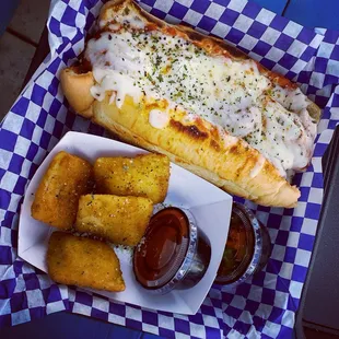 Meatball sub with fried raviolis