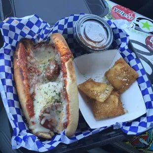 The meatball n fried ravioli