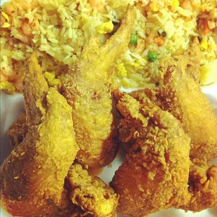 Fried chicken and shrimp fried rice