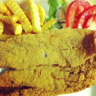 Trout, salad and fries