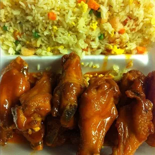 Hot wings and shrimp fried rice