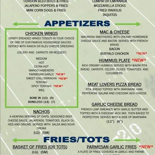 the menu for the game