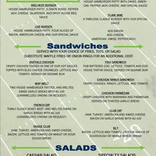 a menu for a football game