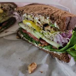 The Mean Joe Green veggie sandwich.  MVPs does not miss!! Added some banana peppers for a little kick too.   The Mean Joe Green Sandwich