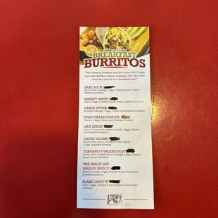Breakfast Burrito menu