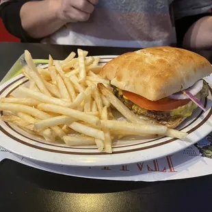 a burger and fries