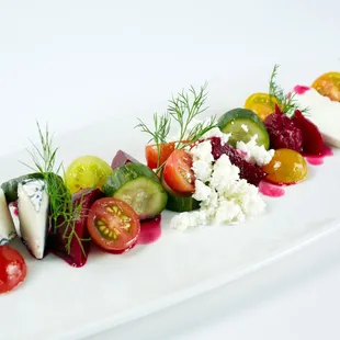 Pickled Beet Salad with Hawaii Island Dairy Goat Cheese - Ho Farms Tomato, Housemade Pickles
