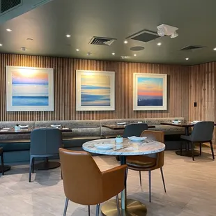 tables and chairs in a restaurant