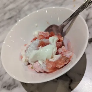 Strawberry hibiscus short cake shave ice, mixed