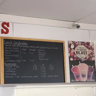 menus and prices on the wall