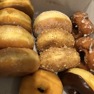 Crumb, Glazed, chocolate glazed, glazed old fashioned and sugar