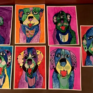 Funky and amazing Dogs created by Myart Carmel 6-8 year old class.