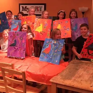 Kids celebrating a birthday at the Carmel Myart Studio!